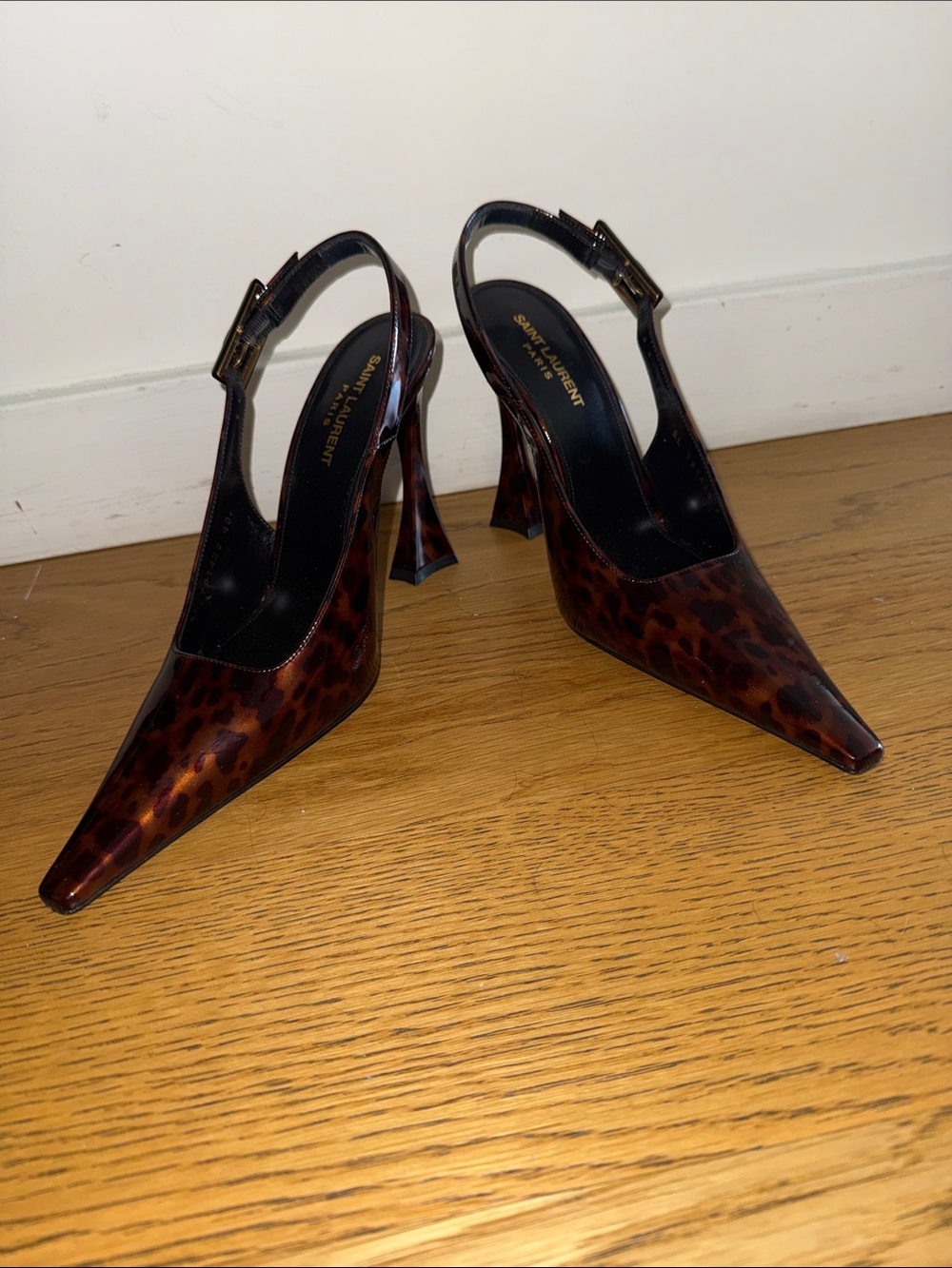 Saint Laurent Tortoiseshell Pointed Slingback Heels